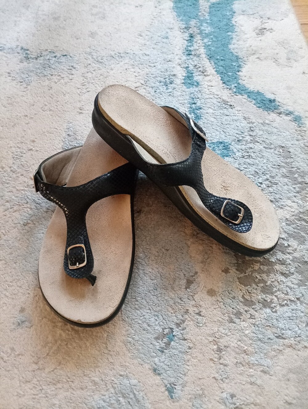 SAS Women's Black Thong Sandals with Buckles